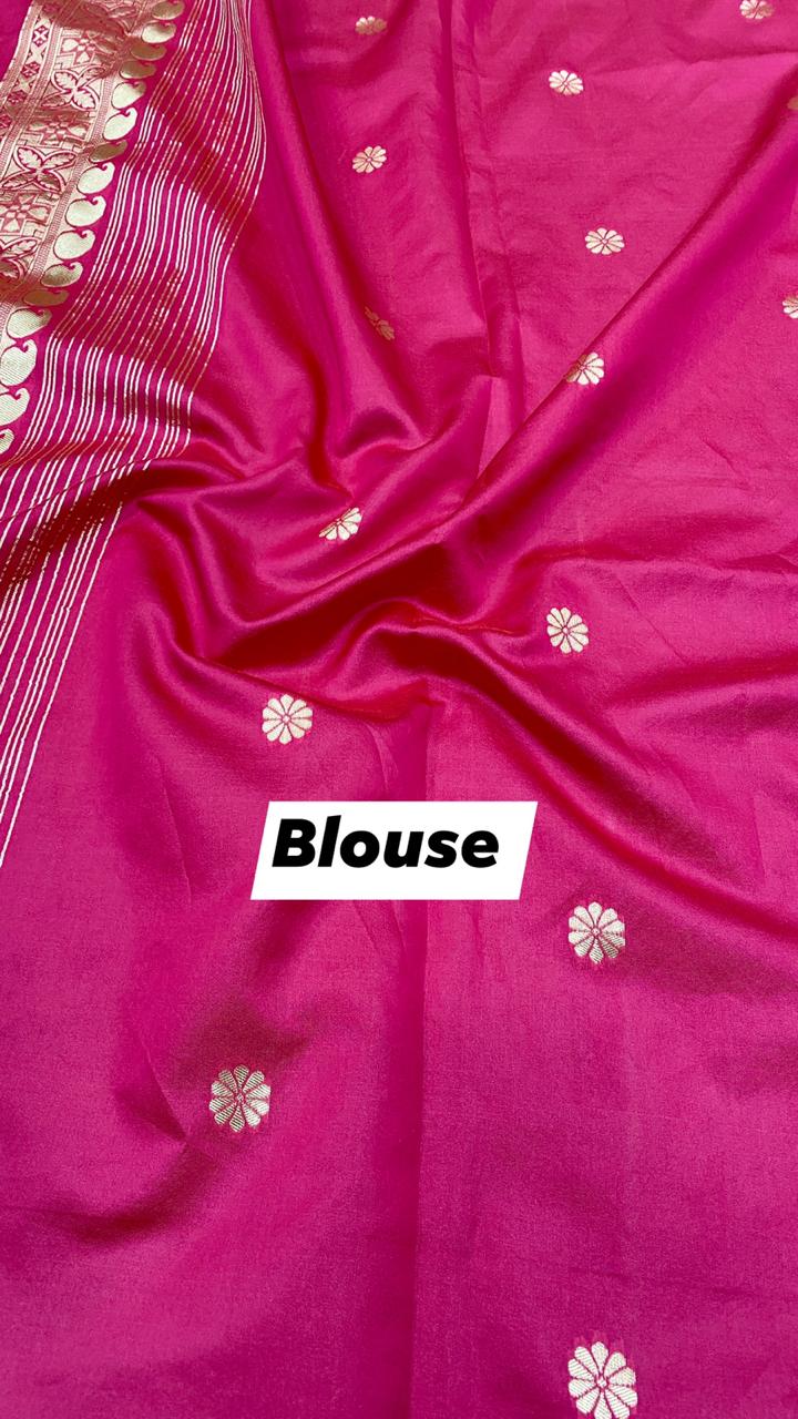 Pink Soft Banarasi Silk Saree With Petrichor Blouse Piece