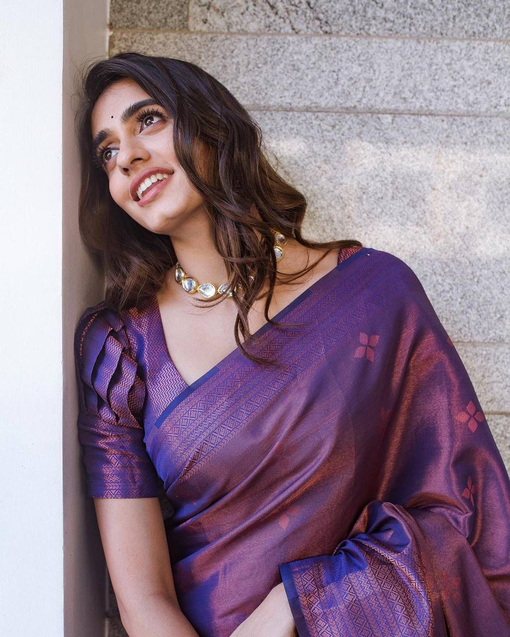 Liklee Purple Handloom Weaving Silk Saree With Mesmeric Blue Blouse