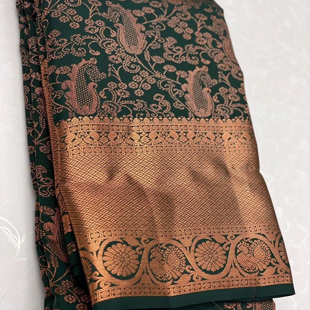 Liklee Green Women's Woven Lichi Silk Saree With Blouse Piece