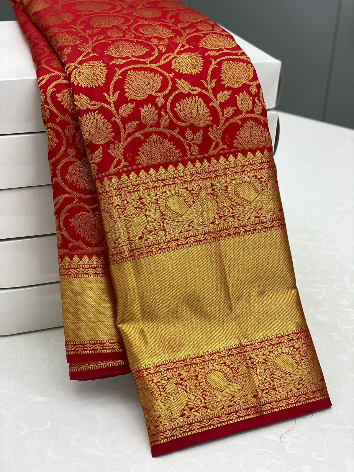 Liklee Stylish Red Soft Banarasi Silk Saree with Unique Blouse Piece