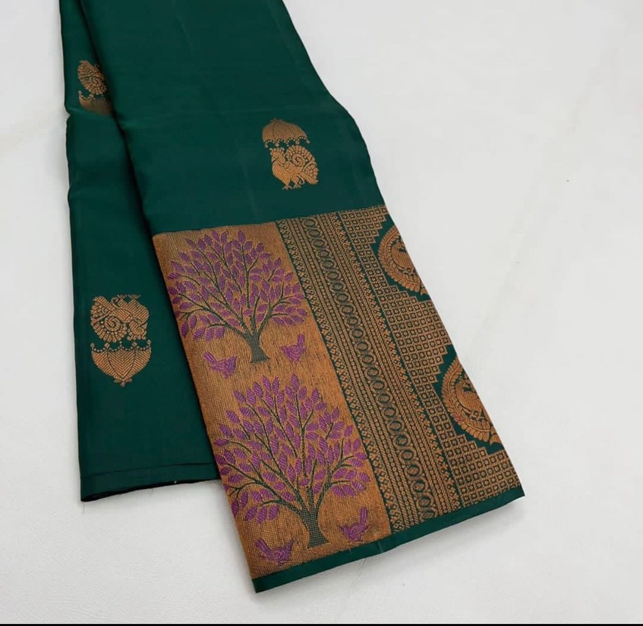 Liklee Green Lichi Silk Wedding Wear Banarasi Saree With Blouse