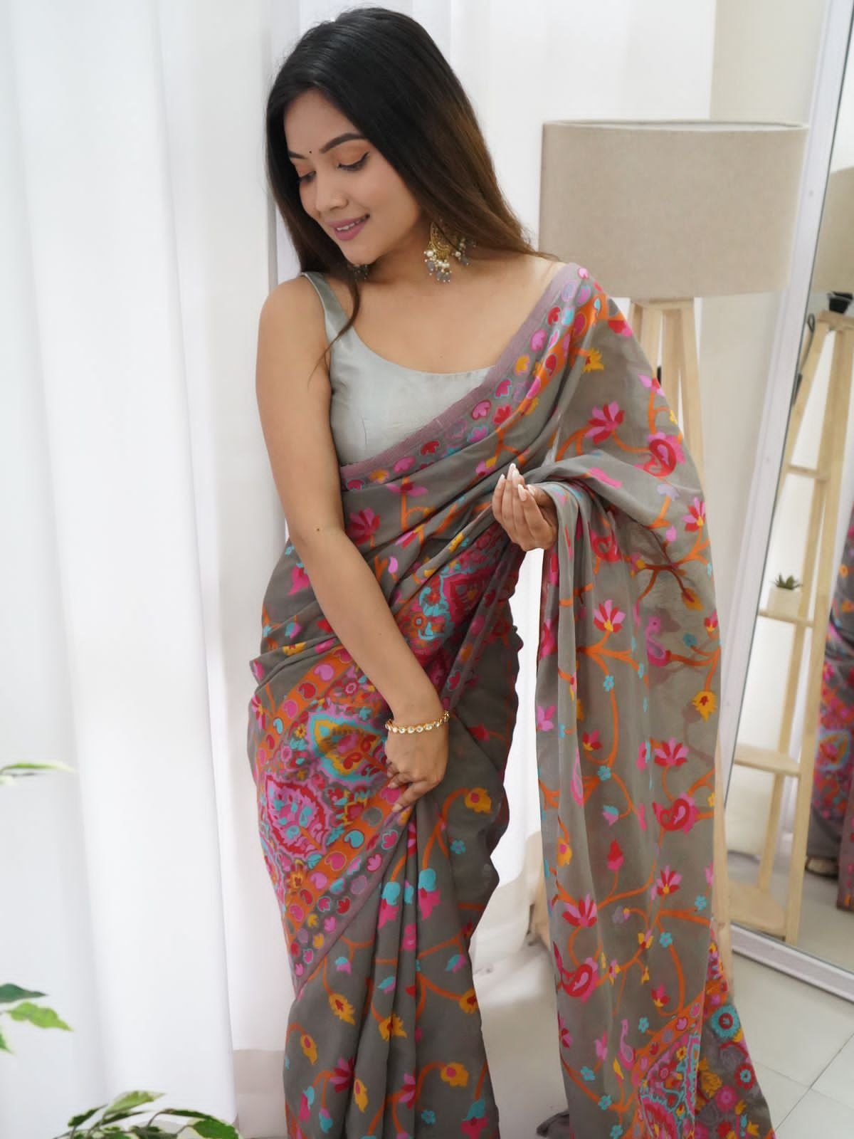 Liklee Gray Traditional Exclusive Soft Lichi Silk Trending Saree