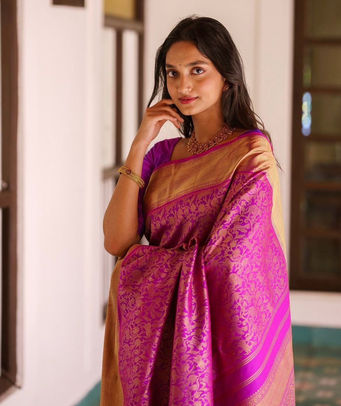 Liklee Magnetic Purple Soft Silk Saree With Seraglio Blouse Piece