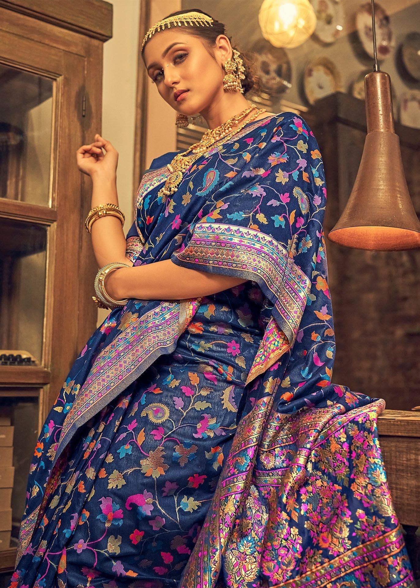 Liklee Women's Woven silk Saree With Free Size Blouse, Blue