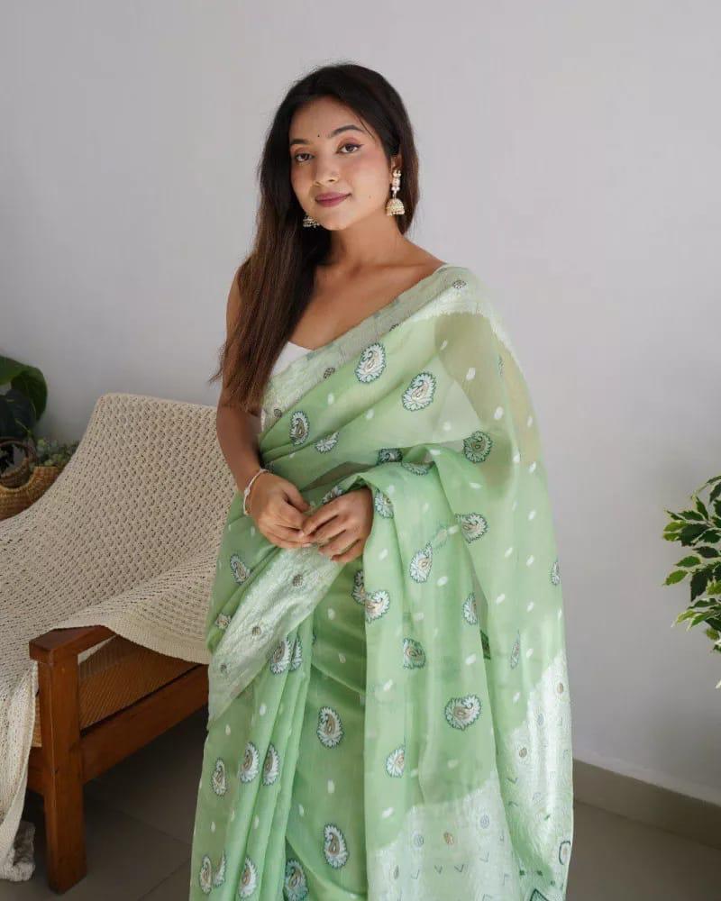 Liklee Wonderful Pista Soft Silk Saree with Evanescent Blouse