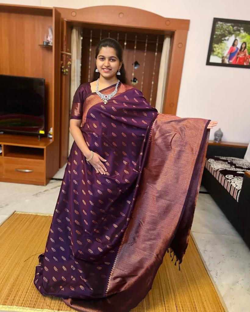 Liklee Wine Bewitching Soft Silk Saree with Classic Blouse Piece