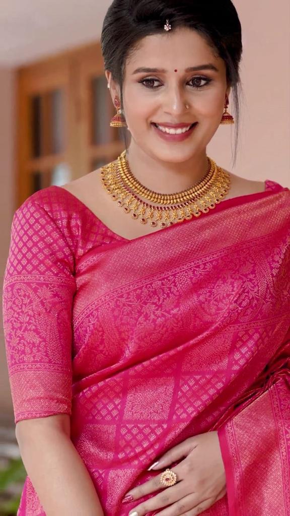 Liklee Pink Stylish Soft Silk Saree with Fancy Blouse Piece