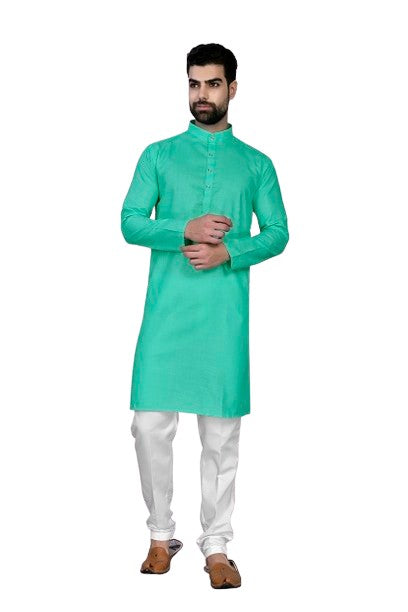 Sky Blue Men's Cotton Stylish Kurta with Side Pocket