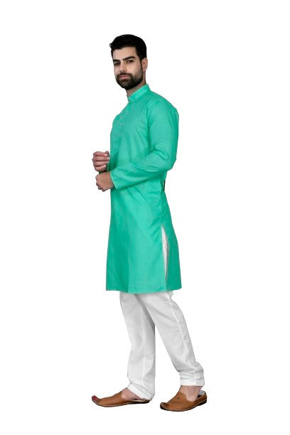 Sky Blue Men's Cotton Stylish Kurta with Side Pocket