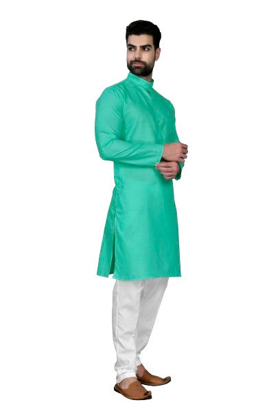 Sky Blue Men's Cotton Stylish Kurta with Side Pocket