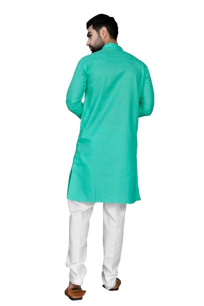 Sky Blue Men's Cotton Stylish Kurta with Side Pocket