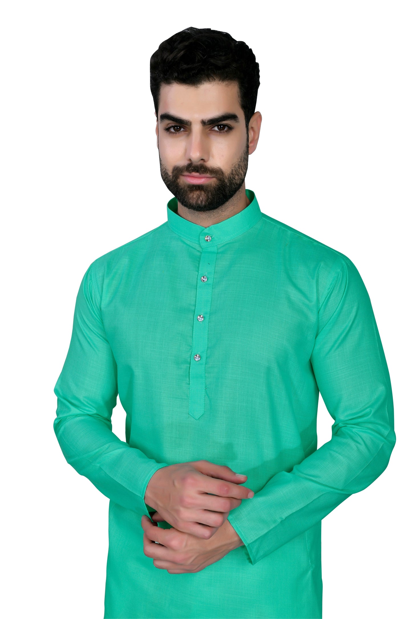 Sky Blue Men's Cotton Stylish Kurta with Side Pocket