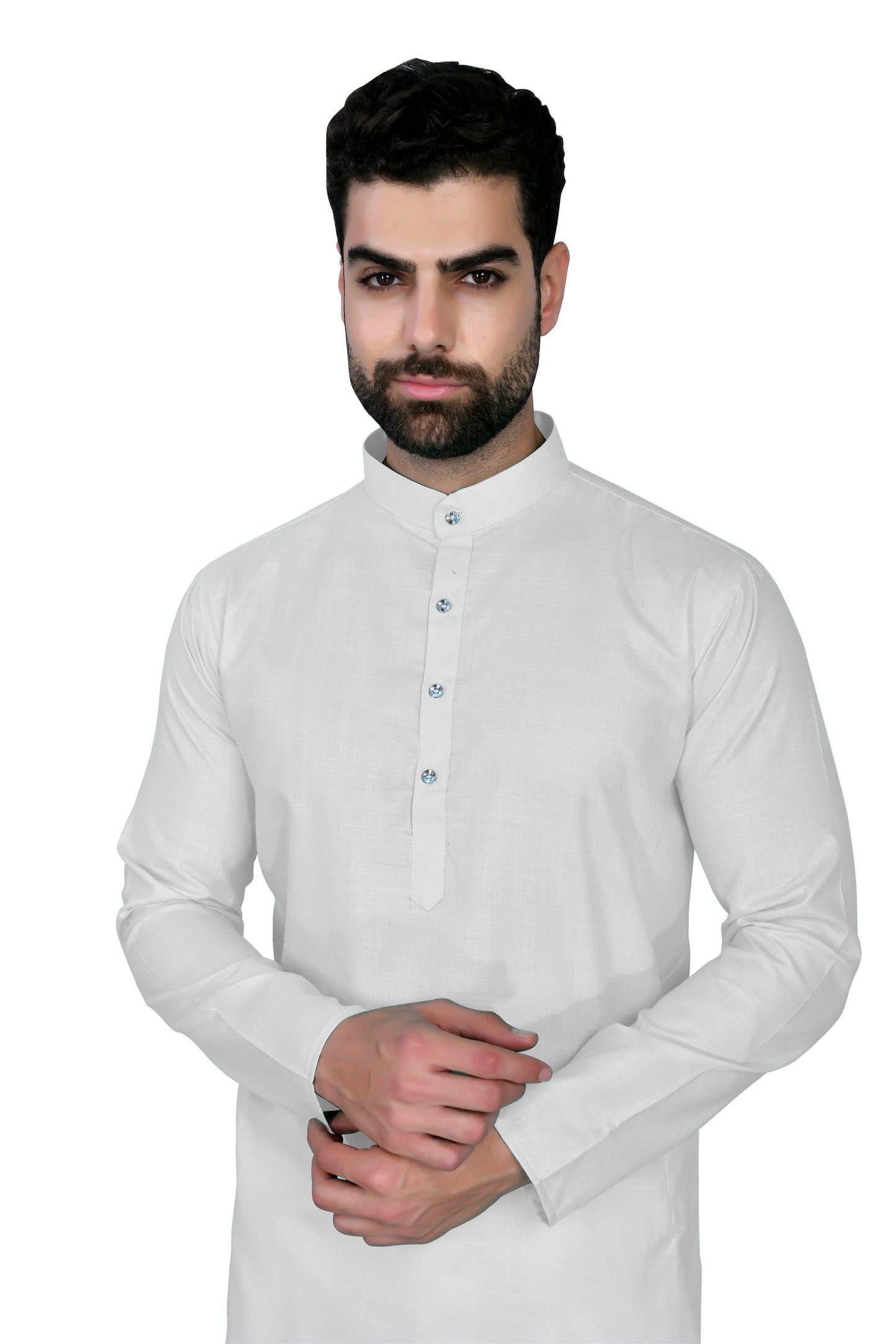 White Men's Cotton Stylish Kurta with Side Pocket