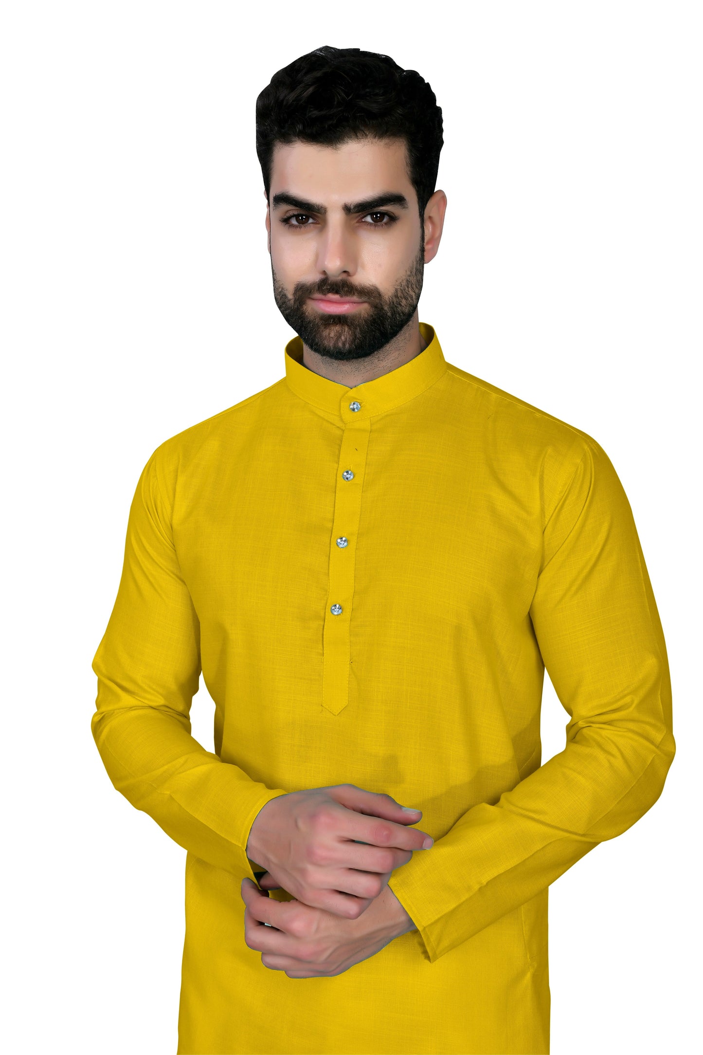 Yellow Men's Cotton Stylish Kurta with Side Pocket