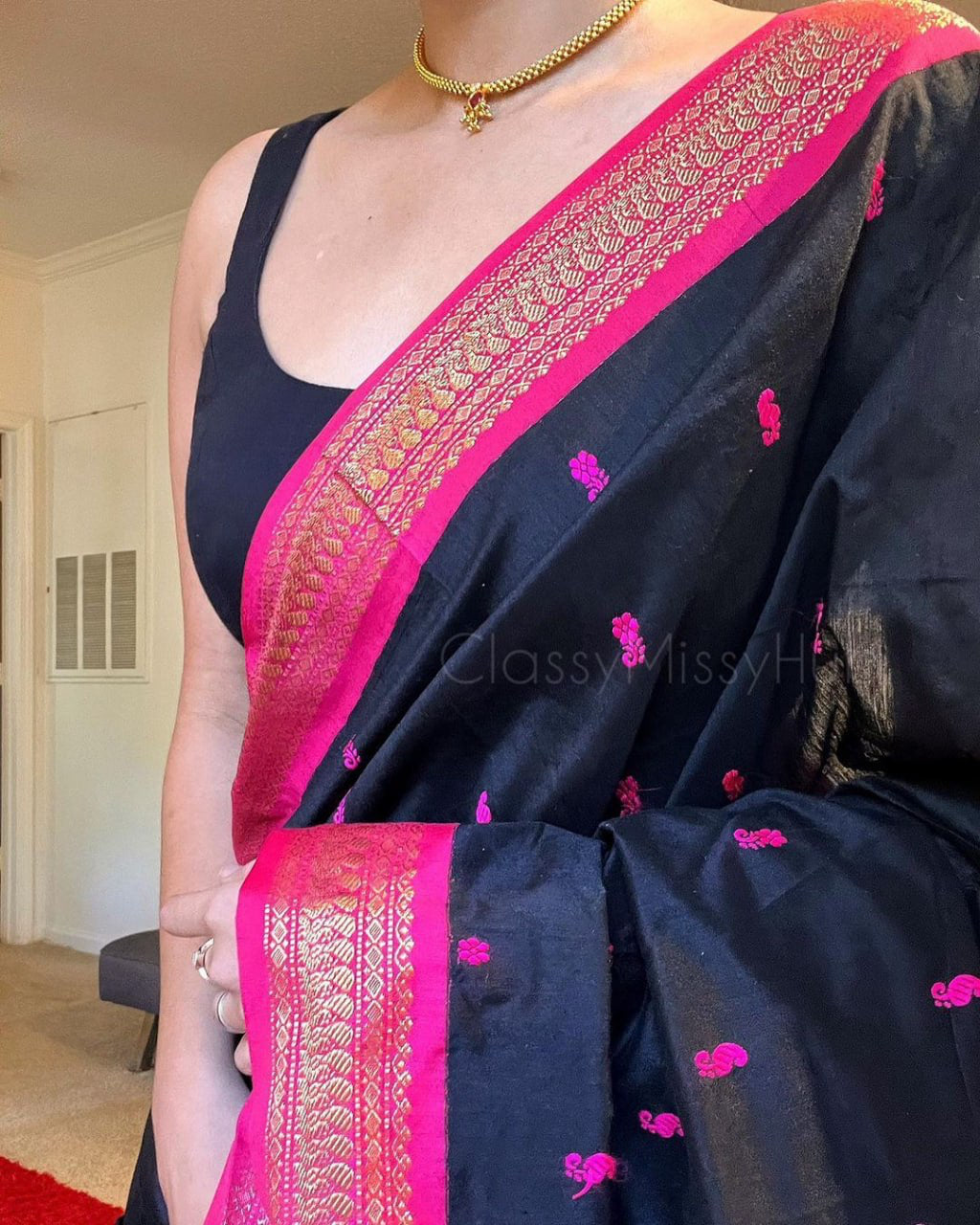 Liklee Black Soft Banarasi Silk Saree With Petrichor Blouse Piece