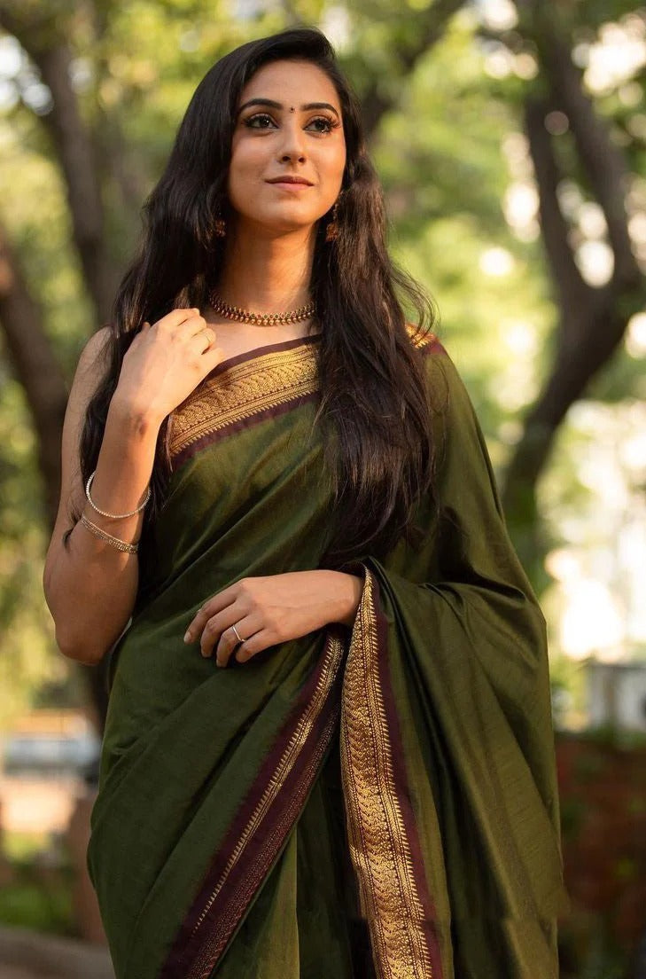 Liklee Amazing Green Soft Silk Saree with Unique Blouse Piece