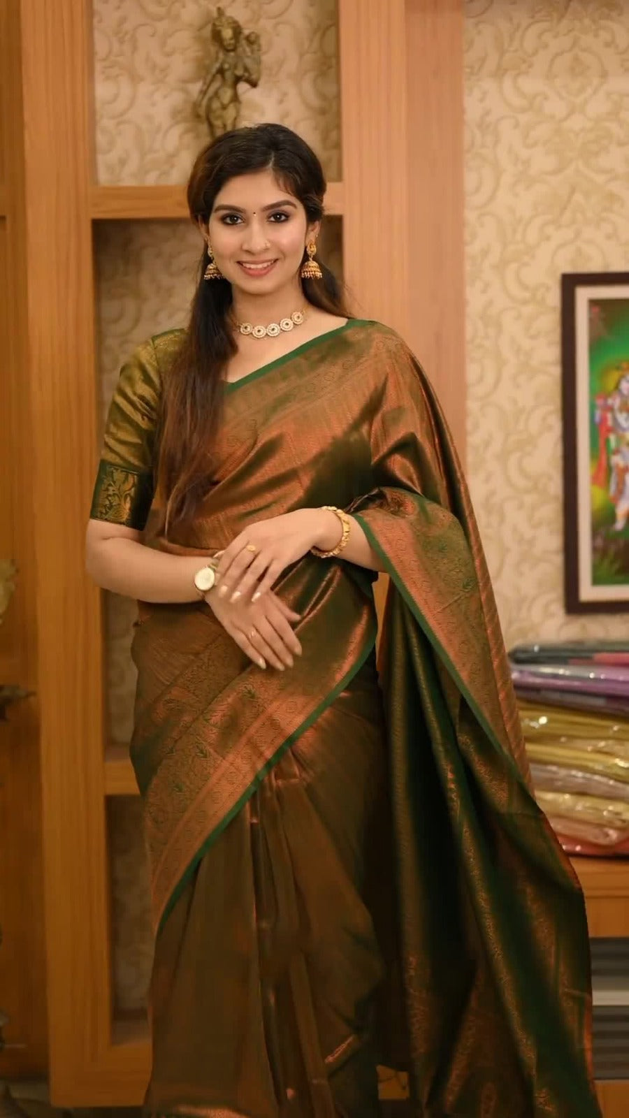 Liklee Magnetic Brown Soft Silk Saree With Seraglio Blouse Piece