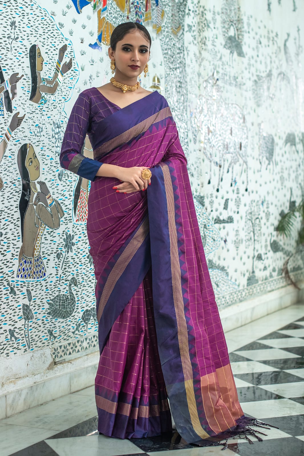 Liklee Wine Banarasi Colored Soft Silk Designer Saree With Blouse