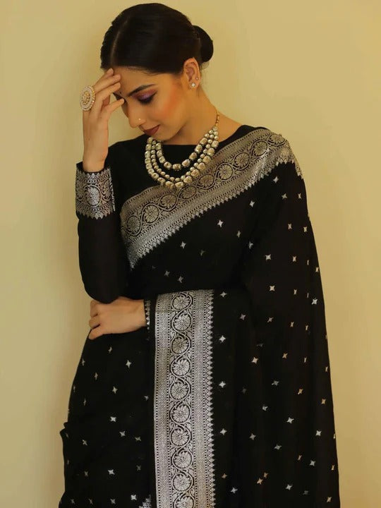 Black Luxurious Banarasi Weaves iconic collections Silk Saree