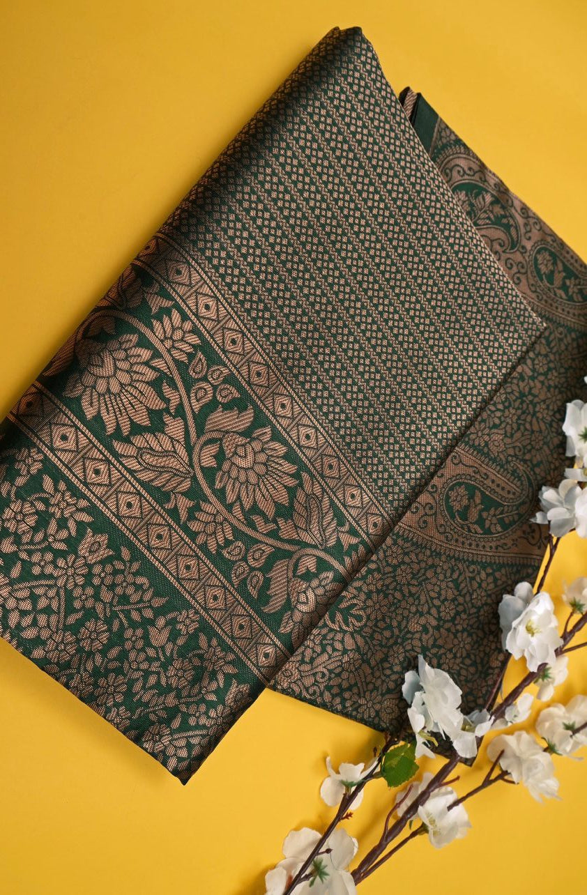 Liklee Festival Wear Green Soft Lichi Silk Saree With Heavy Border