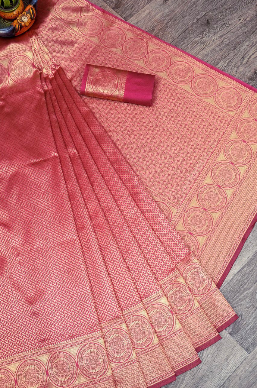 Liklee Festival Wear Pink Soft Lichi Silk Saree With Heavy Border