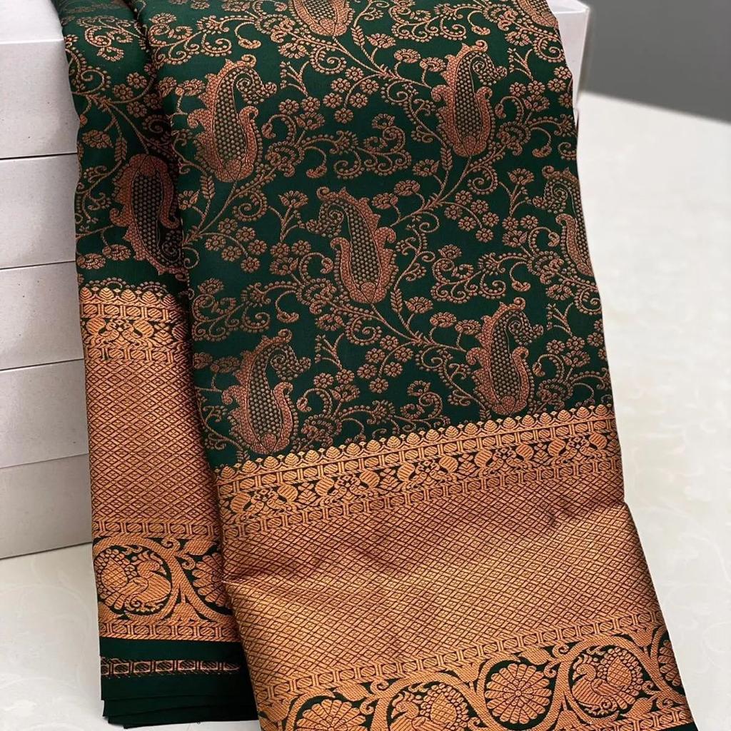 Liklee Green Women's Woven Lichi Silk Saree With Blouse Piece