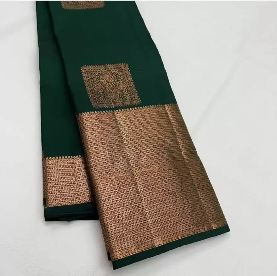 Liklee Green Lichi Silk Wedding Wear Banarasi Saree With Blouse