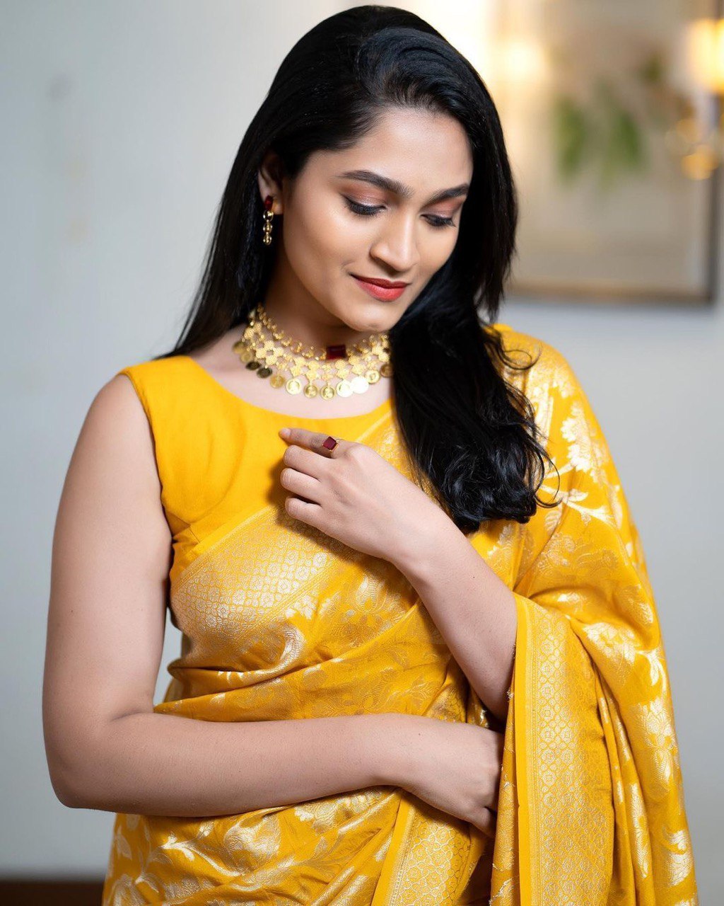 Liklee Yellow Lichi Silk Wedding Wear Banarasi Saree With Blouse