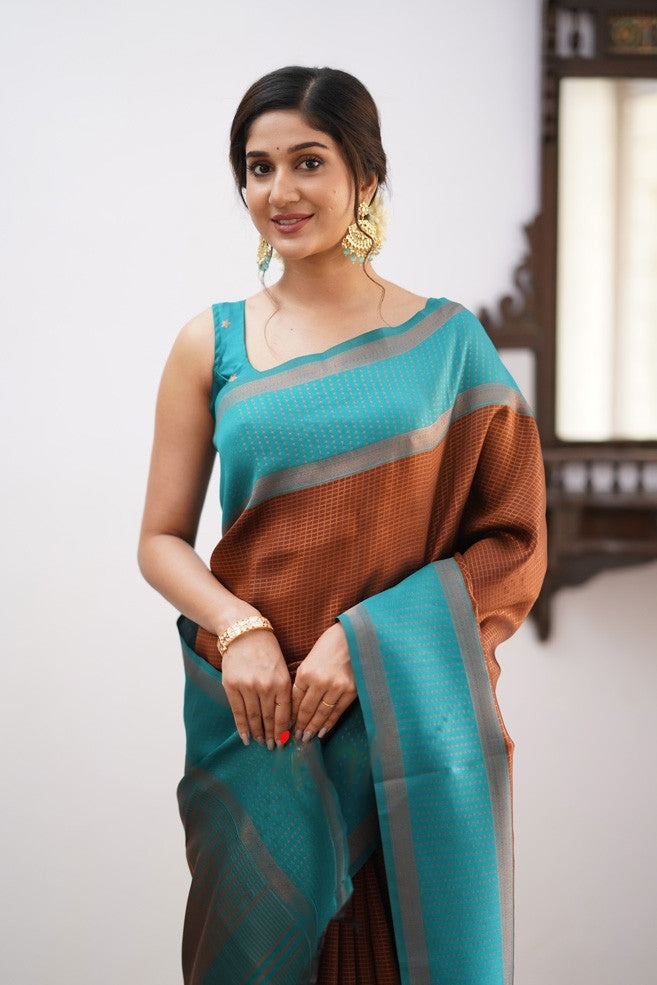 Liklee Brown Soft Banarasi Silk Saree with Unique Blouse Piece