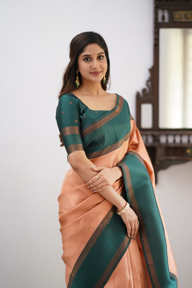 Liklee Orange Soft Banarasi Silk Saree with Unique Blouse Piece