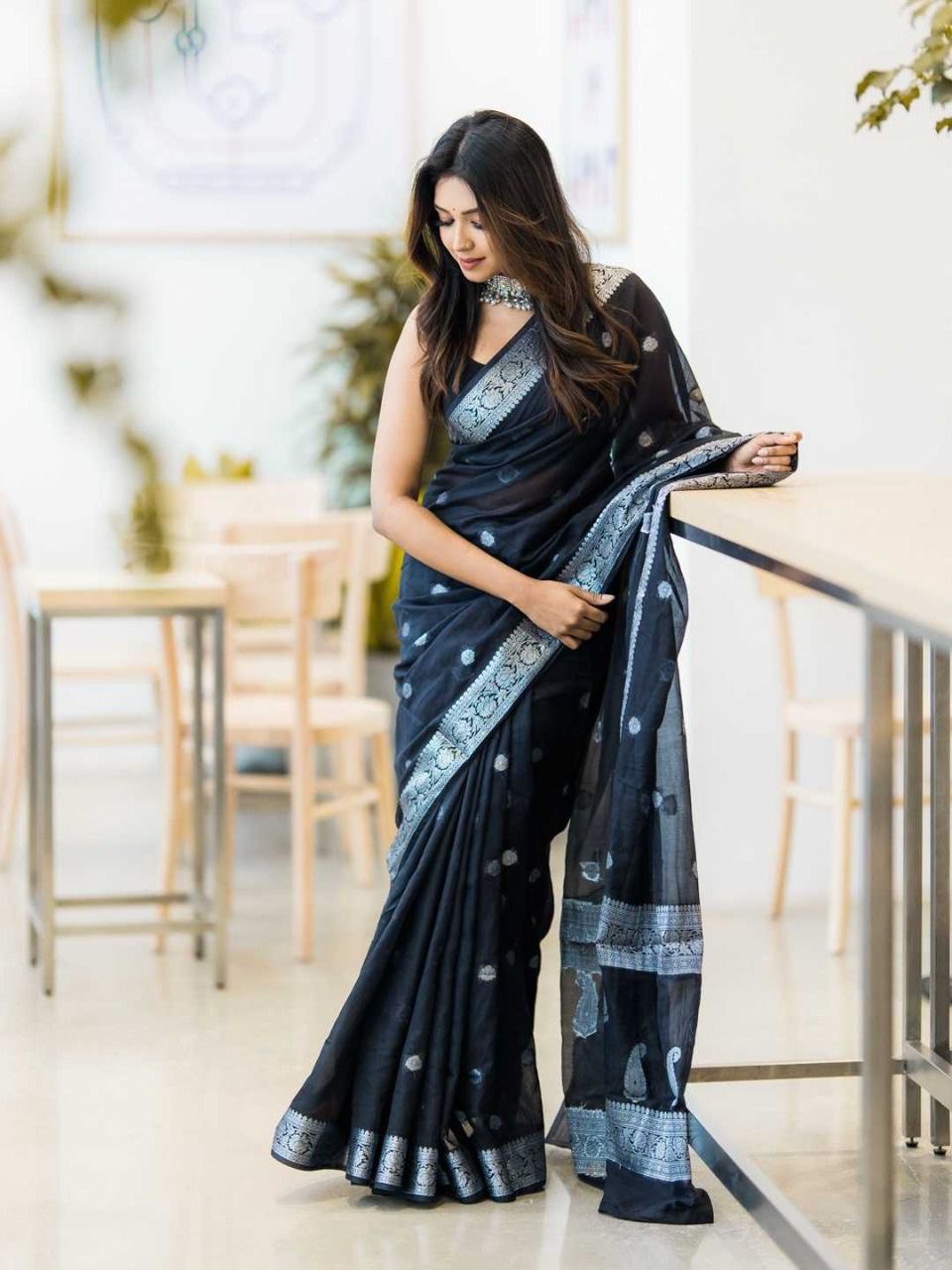 Liklee Lagniappe Black Soft Silk Saree With Devastating Blouse Piece