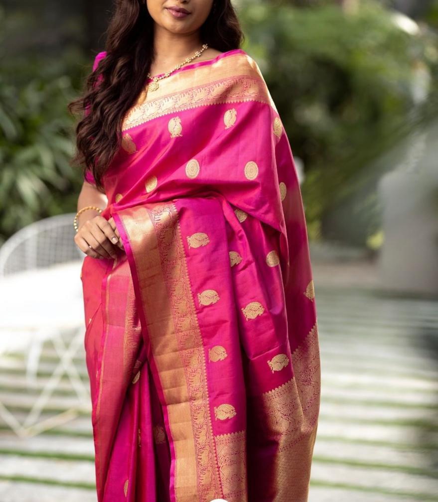 Pink Women's Silk Weaving Jacquard Saree With Weaving Blouse