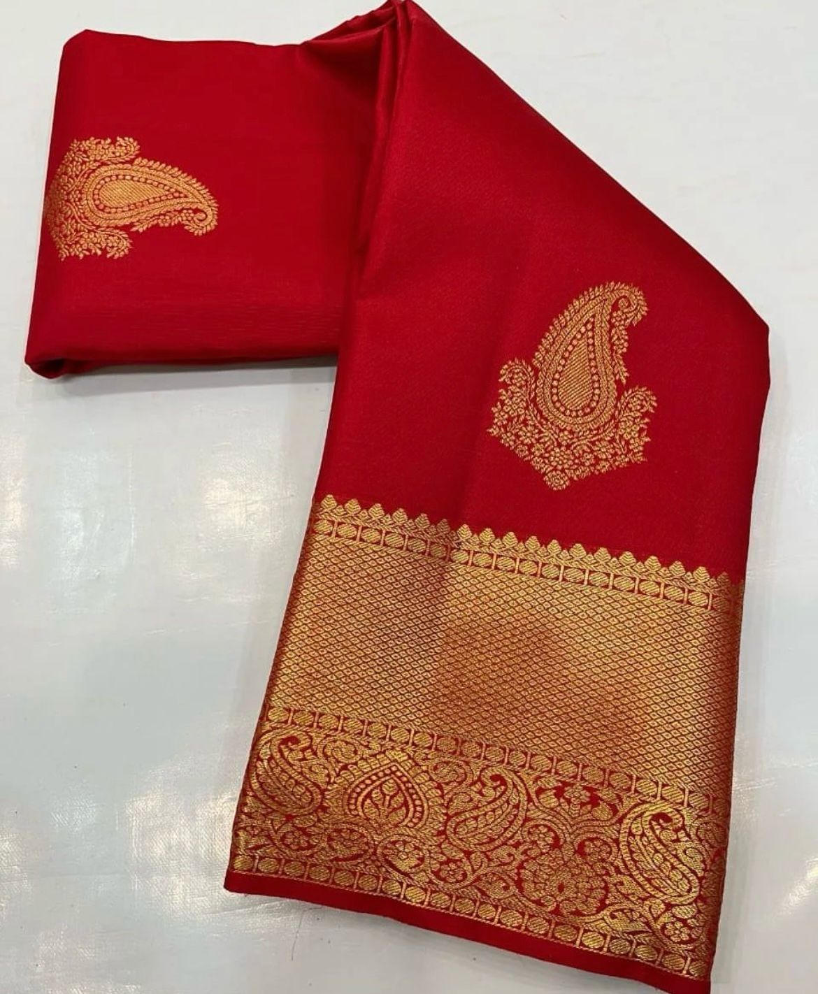 Liklee Amazing Red Soft Banarasi Silk Saree with Unique Blouse Piece