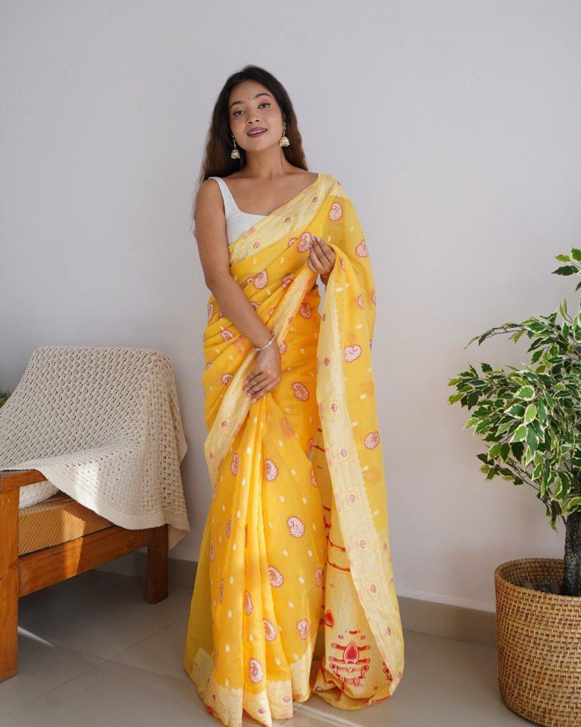 Liklee Wonderful Yellow Soft Silk Saree with Evanescent Blouse