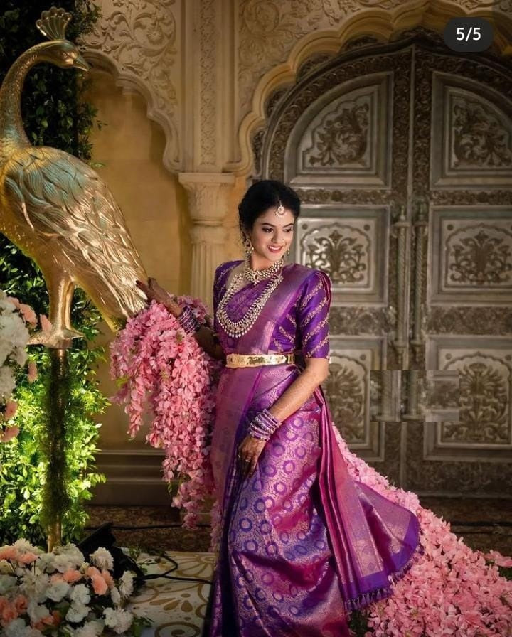 Liklee Purple Lichi Silk Wedding Wear Banarasi Saree With Blouse