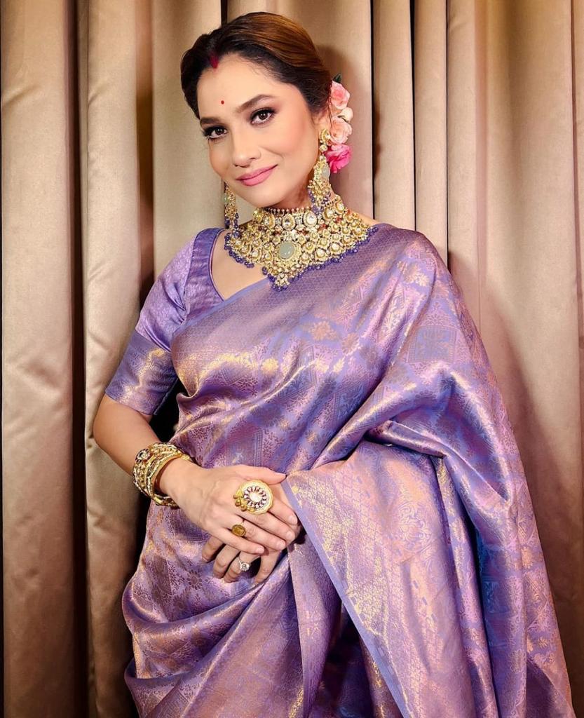 Liklee Purple Stylish Soft Silk Saree with Fancy Blouse Piece