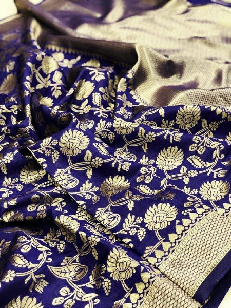 Blue Women's Silk Weaving Jacquard Saree With Weaving Blouse