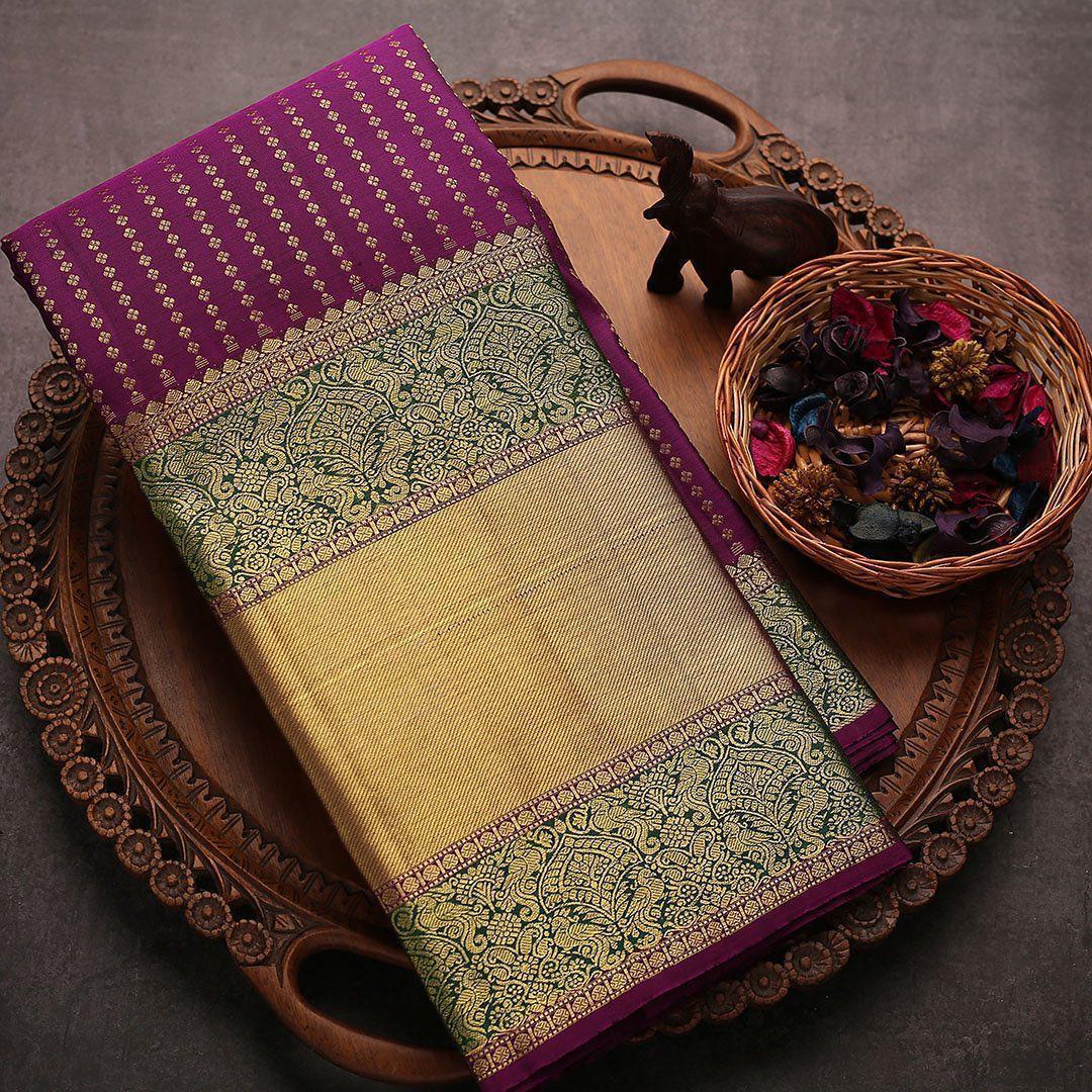 Liklee Purple Soft Silk Saree with Fancy Blouse Piece