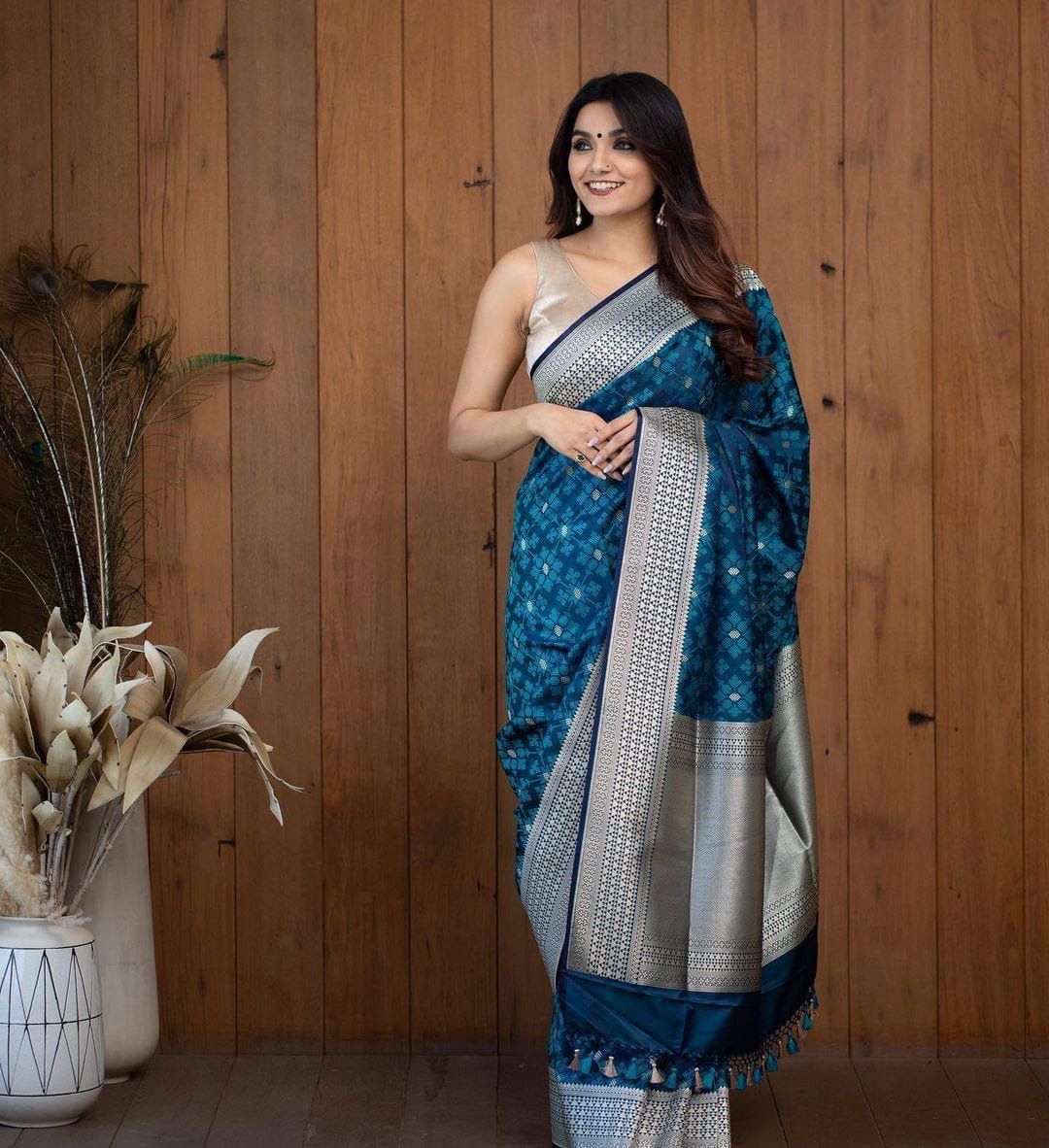 Liklee Blue Handloom Weaving Silk Saree With Mesmeric Blue Blouse