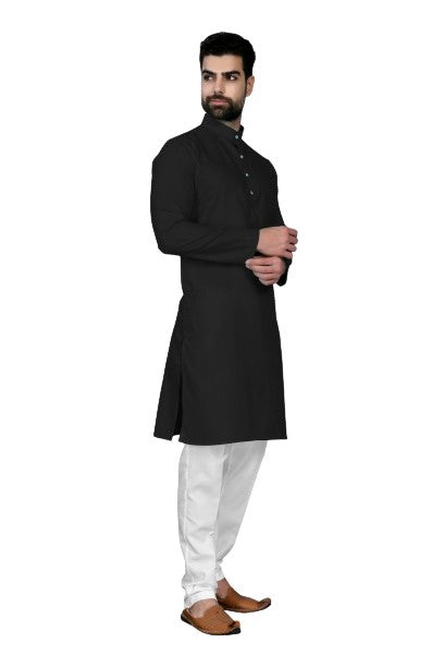 Black Men's Cotton Stylish Kurta with Side Pocket