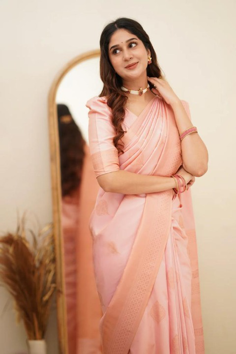 Liklee Entrancing Pink Soft Silk Saree With Classic Pink Blouse Piece