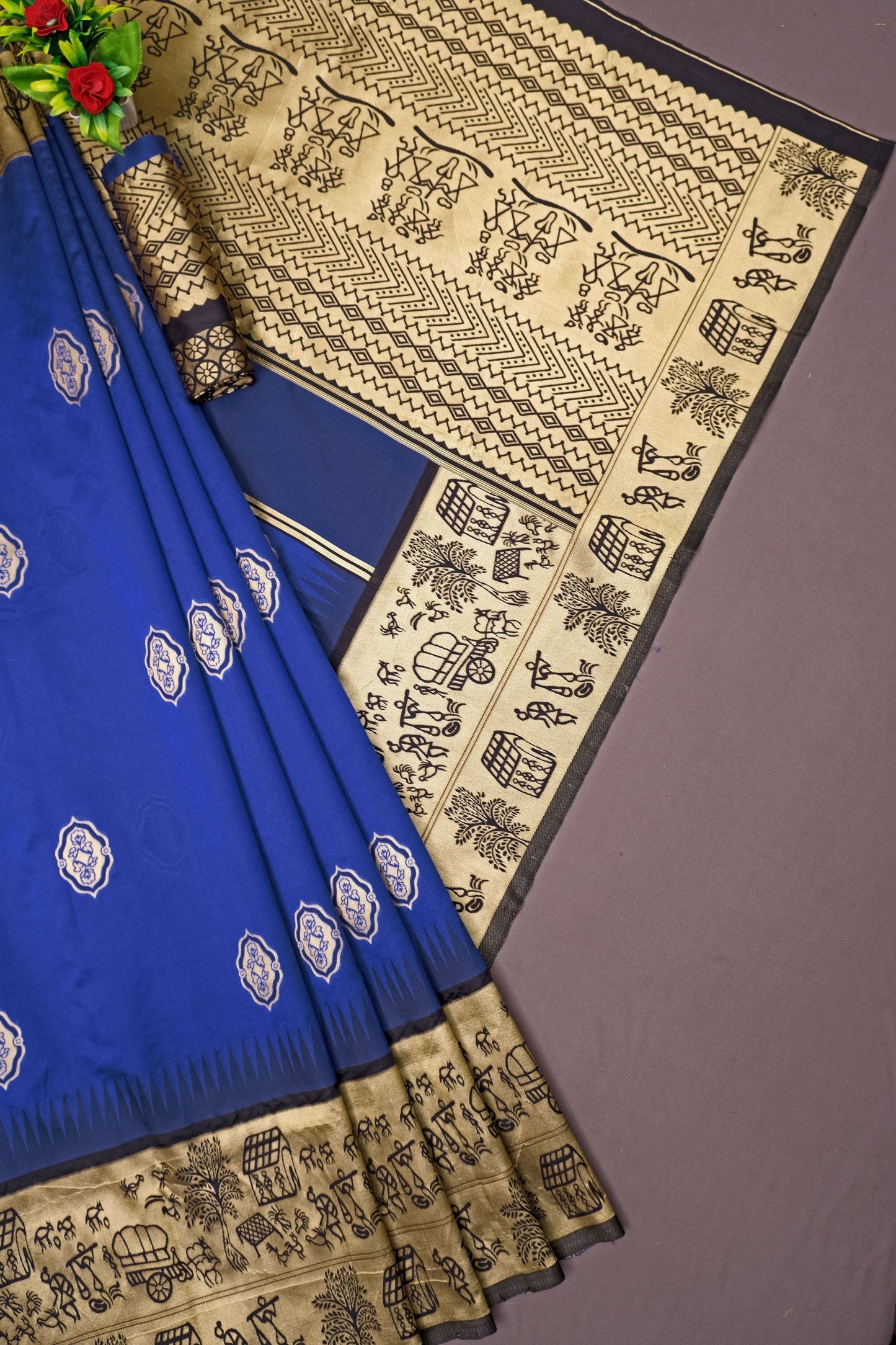 Partywaer Blue Soft Silk Saree With Pretty Blouse Piece