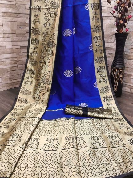 Partywaer Blue Soft Silk Saree With Pretty Blouse Piece