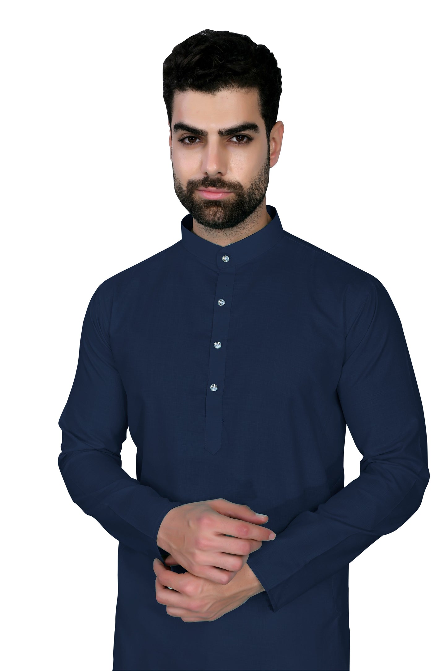 Navy Blue Men's Cotton Stylish Kurta with Side Pocket