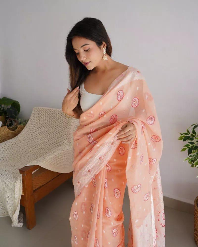 Liklee Wonderful Orange Soft Silk Saree with Evanescent Blouse