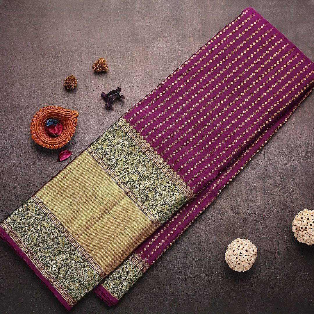 Liklee Purple Soft Silk Saree with Fancy Blouse Piece