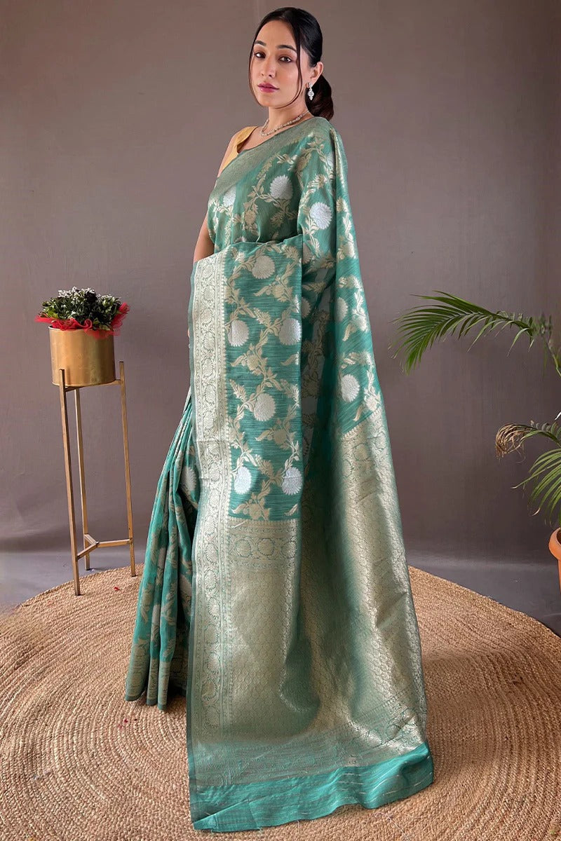 Liklee Sky Blue Soft Banarasi Silk Saree With Petrichor Blouse Piece