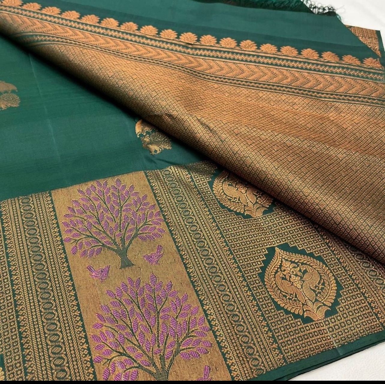 Liklee Green Lichi Silk Wedding Wear Banarasi Saree With Blouse