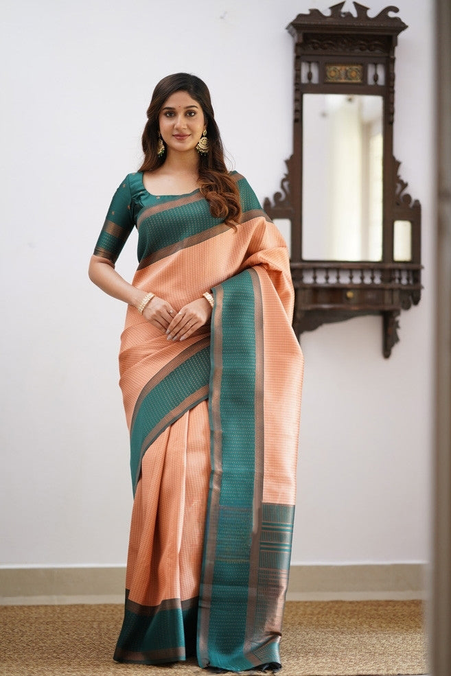 Liklee Orange Soft Banarasi Silk Saree with Unique Blouse Piece