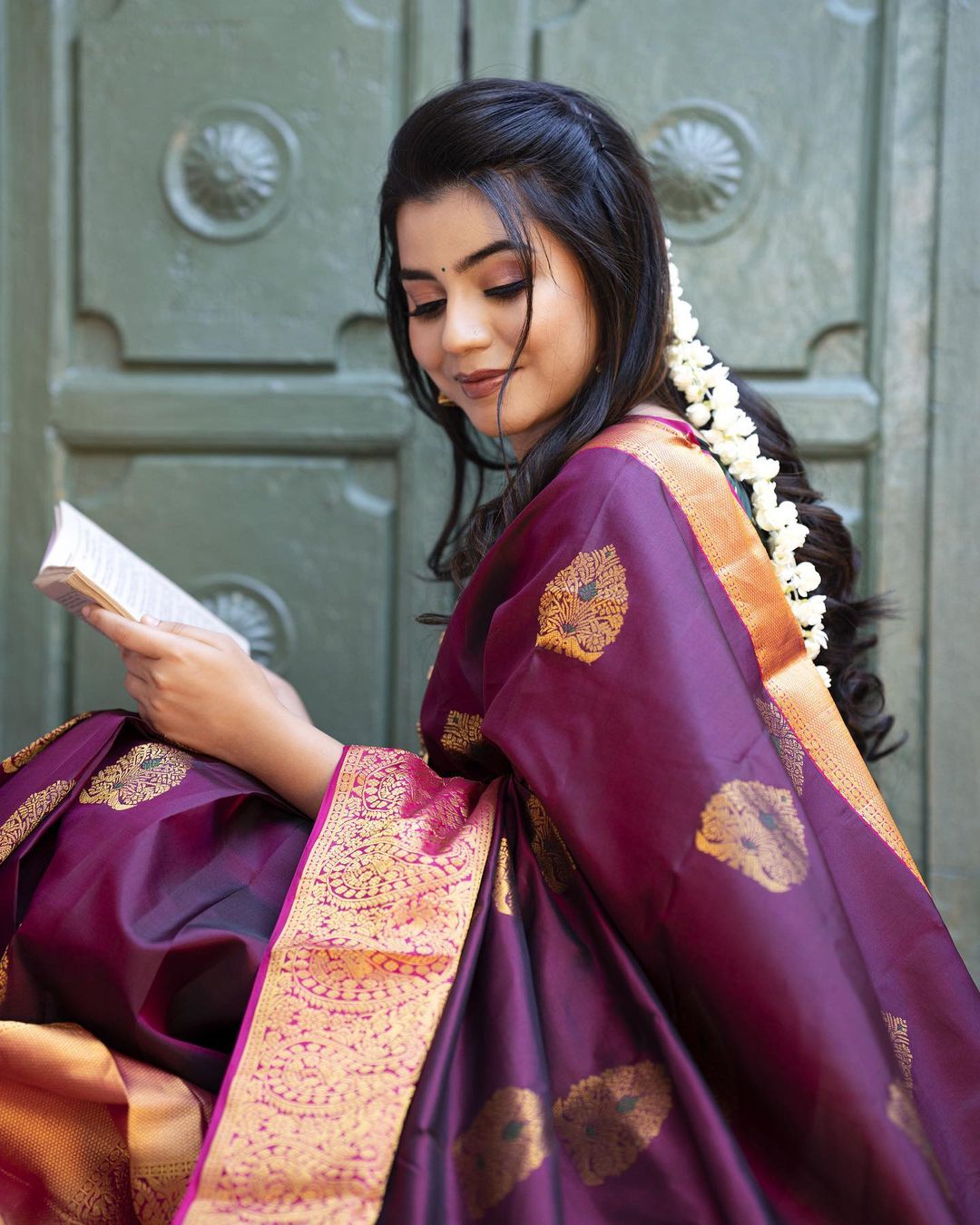 Liklee Wine Soft Banarasi Silk Saree with Unique Blouse Piece